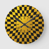 Goud & Zwart geruit vierkant patroon / Retro desig Ronde Klok (Voorkant)