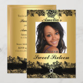  goud & zwart gezicht Foto gezoet 16 Uitnodiging (Voorkant / Achterkant)