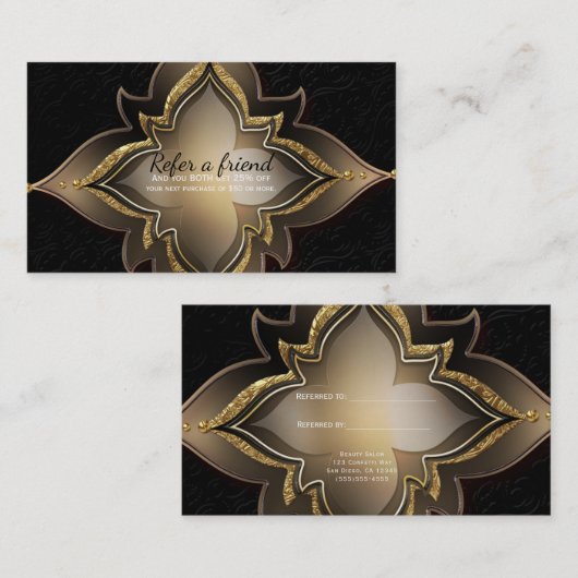 Goud Zwart Glam Exotic Flower Verwijs een Vriend K Aanbevelingskaartje (Voorkant / Achterkant)