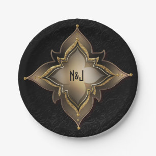 Goud Zwart Glam Exotisch Chic Bloem Feest Custom Papieren Bordje