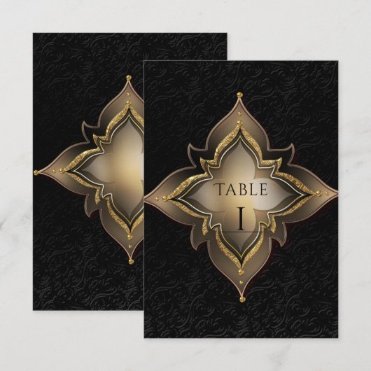 Goud Zwart Glam Exotisch Chic Feest Tafel Nummer Kaart (Voorkant / Achterkant)