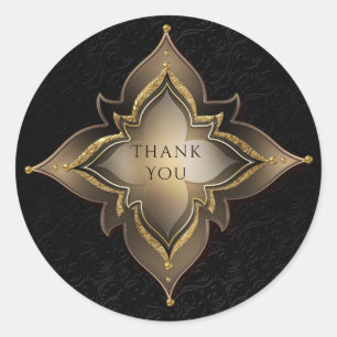 Goud & Zwart Glam Exotische Bloem Feest Favor Ronde Sticker