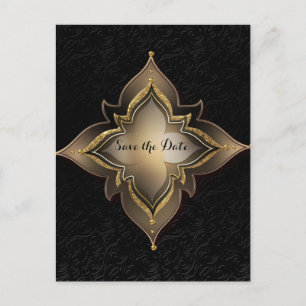 Goud Zwart Glam Exotische Bloem Save the Date Aankondigingskaart