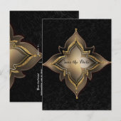 Goud Zwart Glam Exotische Bloem Save the Date Aankondigingskaart (Voorkant / Achterkant)