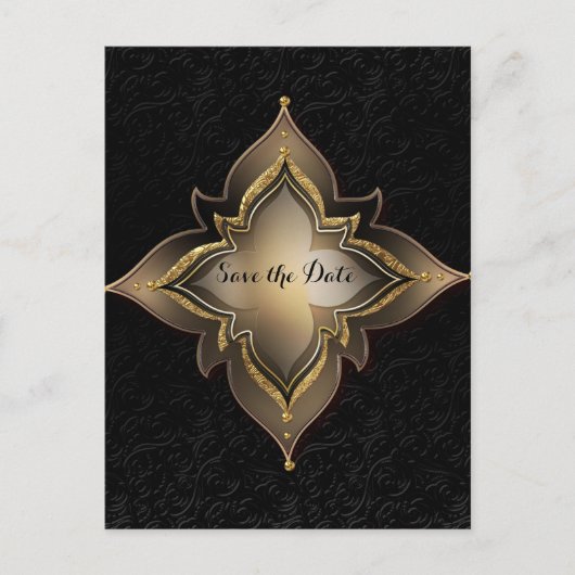 Goud Zwart Glam Exotische Bloem Save the Date Aankondigingskaart (Voorkant)