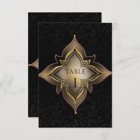 Goud Zwart Glam Exotische Chic Feest Tafel Nummer Kaart (Voorkant / Achterkant)