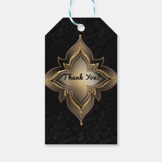 Goud Zwart Glam Exotische Chique Bloem Party Favor Cadeaulabel (Voorkant)