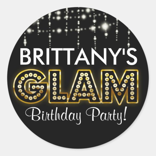 Goud & Zwart GLAM typografie feest sticker (Voorkant)
