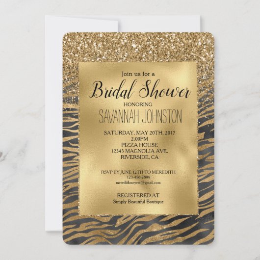 Goud Zwart Glanzend Glitterend Glitter Zebra Print Kaart (Voorkant)