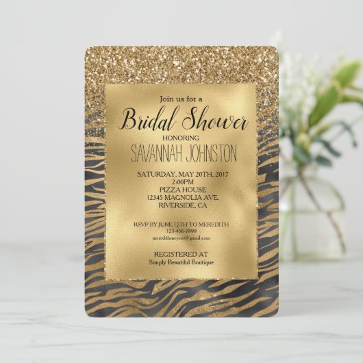 Goud Zwart Glanzend Glitterend Glitter Zebra Print Kaart (Staand voorkant)