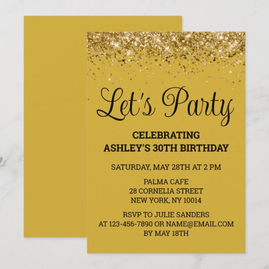 Goud Zwart Glitter Bling 30e Verjaardag Let's Part Kaart (Voorkant / Achterkant)