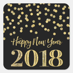 Goud Zwart Glitter Confetti Gelukkig Nieuwjaar 201 Vierkante Sticker