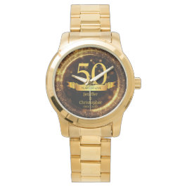 Goud & Zwart Glitter Edit Jaar Bruiloft Jubileum Horloge
