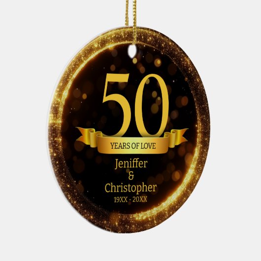 Goud & Zwart Glitter Edit Jaar Bruiloft Jubileum Keramisch Ornament (Rechts)