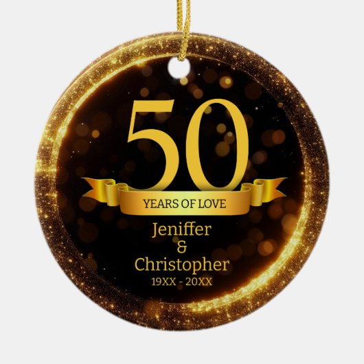 Goud & Zwart Glitter Edit Jaar Bruiloft Jubileum Keramisch Ornament (Voorkant)