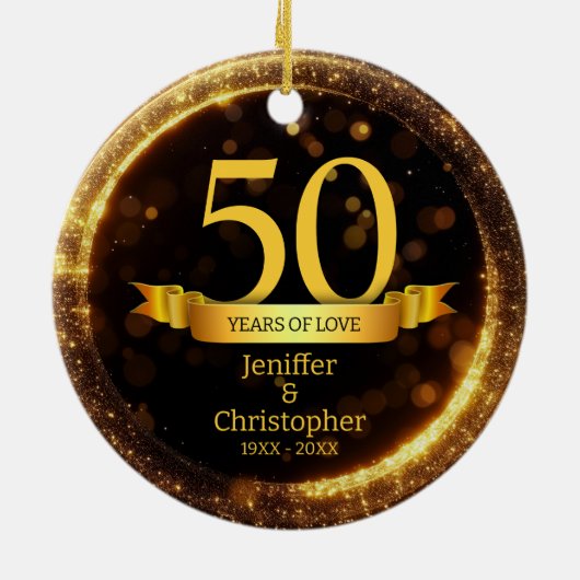 Goud & Zwart Glitter Edit Jaar Bruiloft Jubileum Keramisch Ornament (Achterkant)