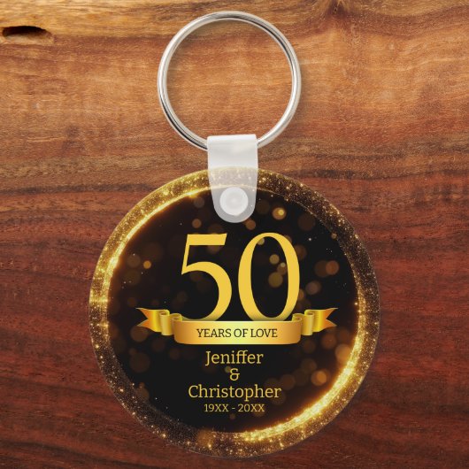 Goud & Zwart Glitter Edit Jaar Bruiloft Jubileum Sleutelhanger (Achterkant)