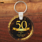 Goud & Zwart Glitter Edit Jaar Bruiloft Jubileum Sleutelhanger (Voorkant)