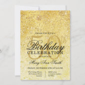 Goud & Zwart Glitter Glam 50ste Verjaardagsfeest Kaart (Voorkant)