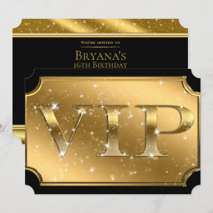 Goud & Zwart Glitter Glam VIP-feest evenemententic Kaart