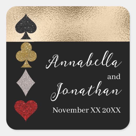 Goud & Zwart Glitter Las Vegas Casino Bruiloft Vierkante Sticker (Voorkant)
