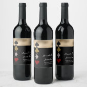 Goud & Zwart Glitter Las Vegas Casino Bruiloft Wijn Etiket (Flessen)