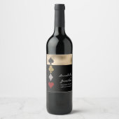 Goud & Zwart Glitter Las Vegas Casino Bruiloft Wijn Etiket (Voorkant)