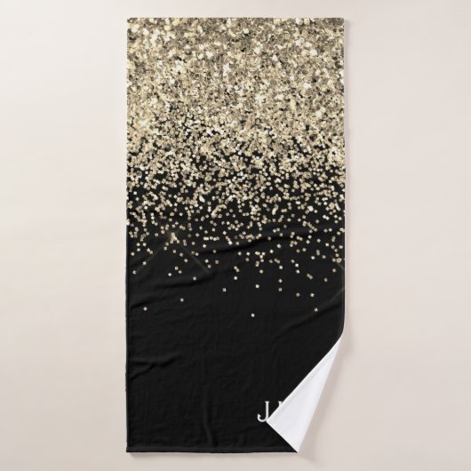 Goud Zwart Glitter Meisjesachtig Monogram Beginlet Badhanddoek (Badhanddoek)
