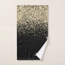 Goud Zwart Glitter Meisjesachtig Monogram Beginlet Handdoek