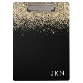 Goud Zwart Glitter Meisjesachtig Monogram Eerste L Klembord