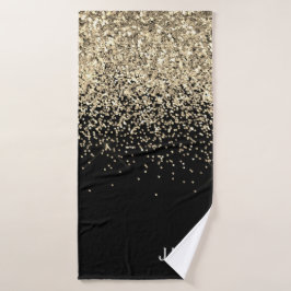Goud Zwart Glitter Meisjesachtig Monogram Initiaal Badhanddoek
