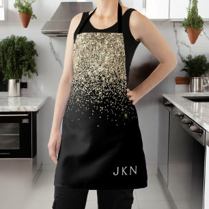 Goud Zwart Glitter Meisjesachtige Monogram Beginle Schort
