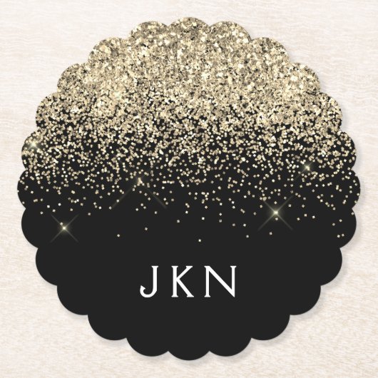 Goud Zwart Glitter meisjesnaam Initialen Monogram Kartonnen Onderzetters (Voorkant)