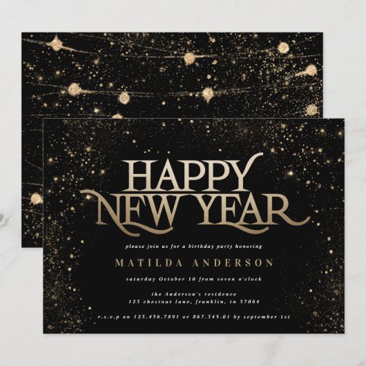 Goud zwart glitter-nieuwjaarsfeest (Voorkant / Achterkant)