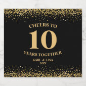 Goud Zwart Glitter Proost 10 jaar Jubileum Likeurfles Etiket (Enkel label)
