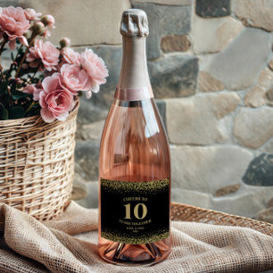 Goud Zwart Glitter Proost 10 jaar Jubileum Sparkling Wijnetiket