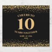 Goud Zwart Glitter Proost 10 jaar Jubileum Sparkling Wijnetiket (Enkel label)