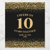 Goud Zwart Glitter Proost 10 jaar Jubileum Wijn Etiket (Enkel label)