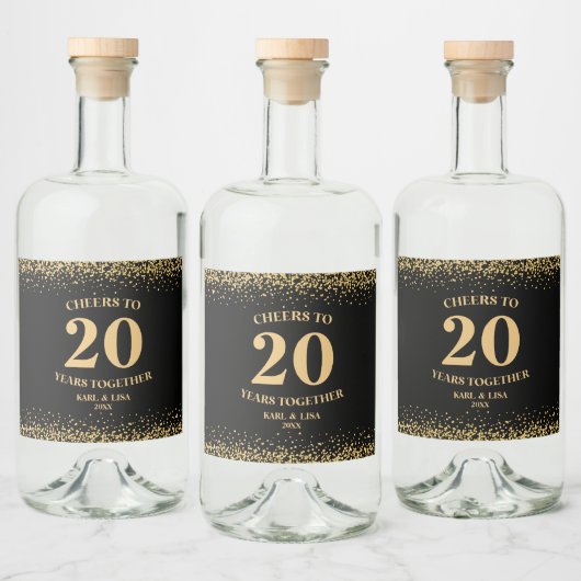Goud Zwart Glitter Proost 20 jaar Jubileum Likeurfles Etiket (Flessen)