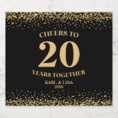 Goud Zwart Glitter Proost 20 jaar Jubileum Likeurfles Etiket (Enkel label)