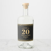 Goud Zwart Glitter Proost 20 jaar Jubileum Likeurfles Etiket (Voorkant)