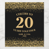 Goud Zwart Glitter Proost 20 jaar Jubileum Wijn Etiket (Enkel label)