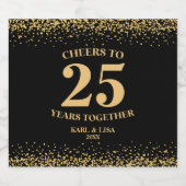 Goud Zwart Glitter Proost 25 jaar Jubileum Likeurfles Etiket (Enkel label)