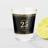 Goud Zwart Glitter Proost 25 jaar Jubileum Shot Glas (Voorkant)
