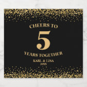 Goud Zwart Glitter Proost tot 5 jaar Jubileum Likeurfles Etiket (Enkel label)