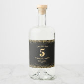 Goud Zwart Glitter Proost tot 5 jaar Jubileum Likeurfles Etiket (Voorkant)