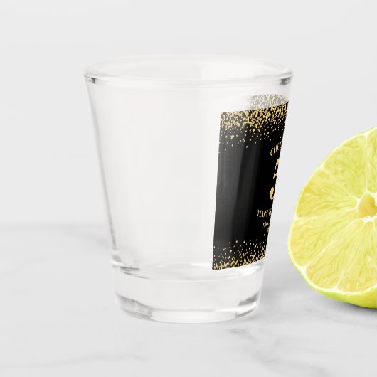 Goud Zwart Glitter Proost tot 5 jaar Jubileum Shot Glas (Links)