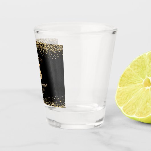Goud Zwart Glitter Proost tot 5 jaar Jubileum Shot Glas (Rechts)