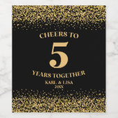 Goud Zwart Glitter Proost tot 5 jaar Jubileum Wijn Etiket (Enkel label)
