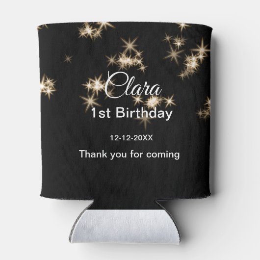 Goud zwart glitter voeg naam verjaardagsdatum jaar blikjeskoeler (Achterkant)